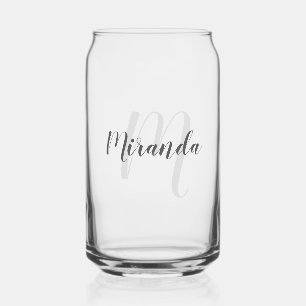 Modern Script Personalized Monogram and Name Can Glass