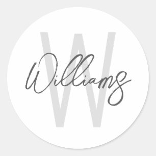 Modern Script Personalized Monogram and Name Classic Round Sticker