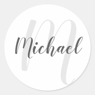 Modern Script Personalized Monogram and Name Classic Round Sticker