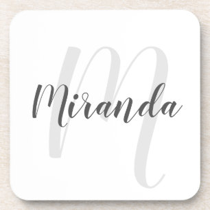Modern Script Personalized Monogram and Name Coaster