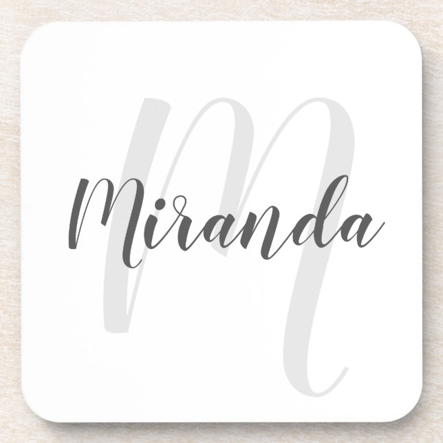 Modern Script Personalized Monogram and Name Coaster (Front)