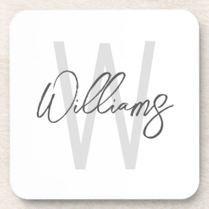 Modern Script Personalized Monogram and Name Coaster