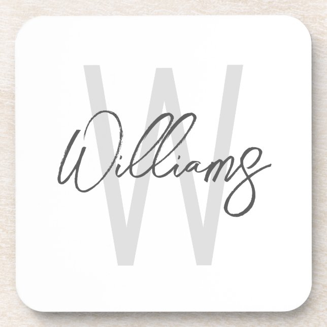 Modern Script Personalized Monogram and Name Coaster (Front)