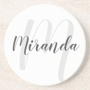 Modern Script Personalized Monogram and Name Coaster