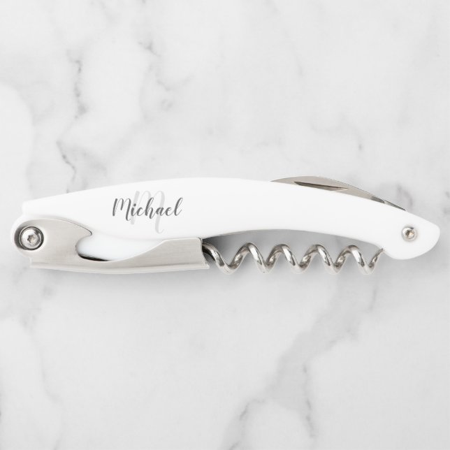 Modern Script Personalized Monogram and Name Corkscrew (Front)