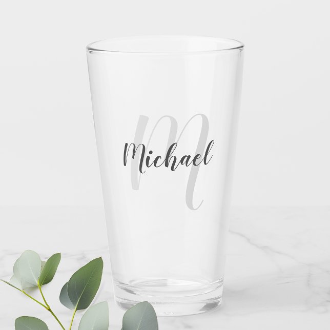 Modern Script Personalized Monogram and Name Glass (Creator Uploaded)