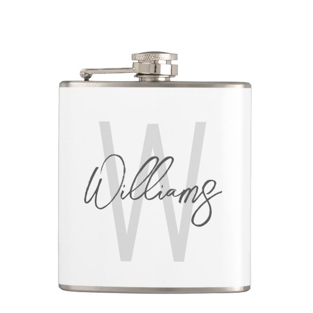 Modern Script Personalized Monogram and Name Hip Flask (Front)
