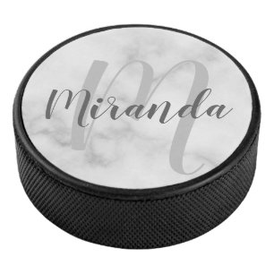 Modern Script Personalized Monogram and Name Hockey Puck