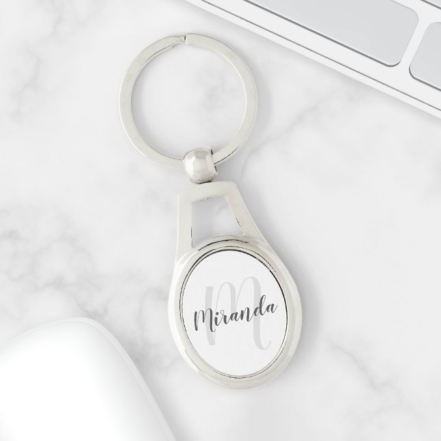 Modern Script Personalized Monogram and Name Keychain (Creator Uploaded)