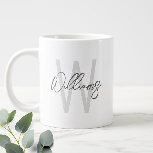Modern Script Personalized Monogram and Name Large Coffee Mug