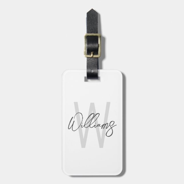 Modern Script Personalized Monogram and Name Luggage Tag (Front Vertical)