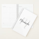 Modern Script Personalized Monogram and Name Planner<br><div class="desc">Personalized Monogram and Name Gift
featuring personalized name in grey modern script font style and monogram in light grey modern script font style as background
on white background.

Perfect as new year's gift and gift for any special occasions.</div>