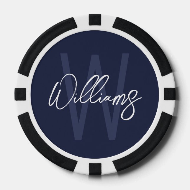 Modern Script Personalized Monogram and Name Poker Chips (Front)