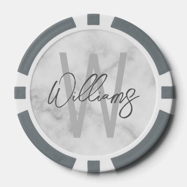 Modern Script Personalized Monogram and Name Poker Chips (Front)