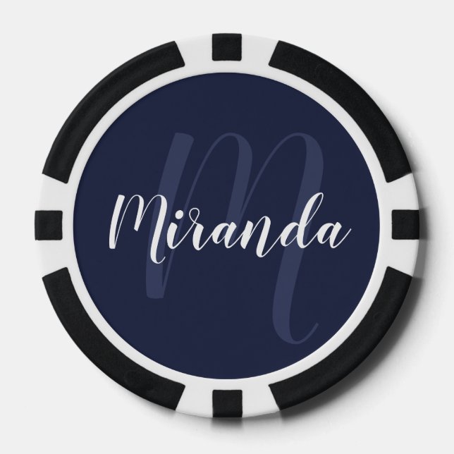 Modern Script Personalized Monogram and Name Poker Chips (Front)