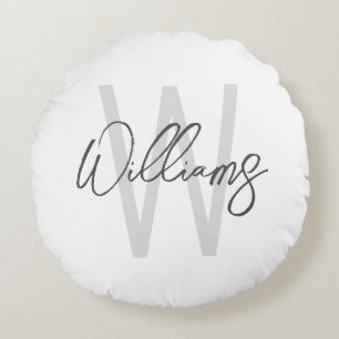 Modern Script Personalized Monogram and Name Round Pillow