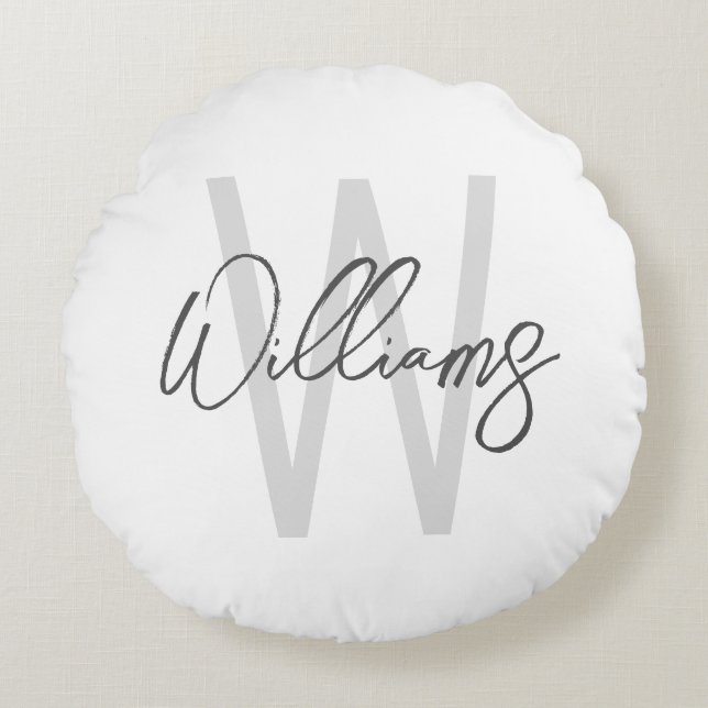 Modern Script Personalized Monogram and Name Round Pillow (Front)