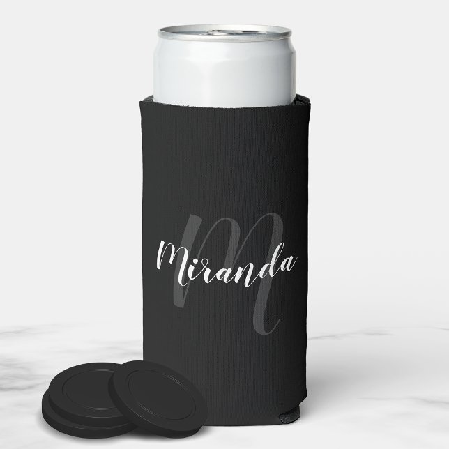 Modern Script Personalized Monogram and Name Seltzer Can Cooler (Creator Uploaded)