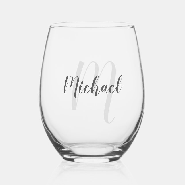 Modern Script Personalized Monogram and Name Stemless Wine Glass (Front)
