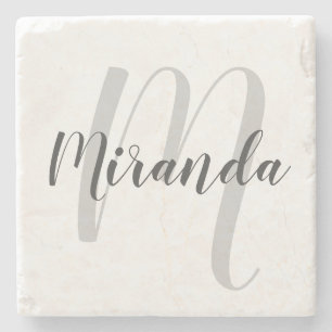 Modern Script Personalized Monogram and Name Stone Coaster