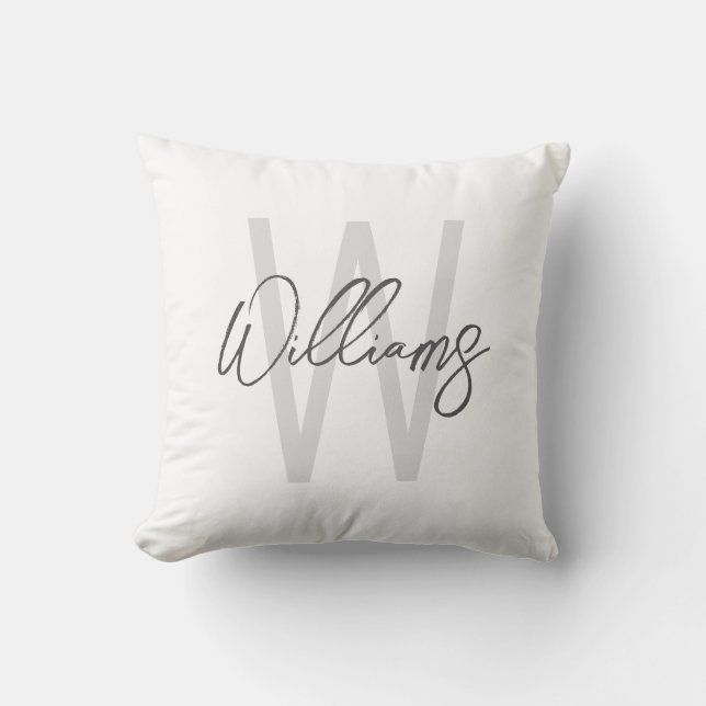 Modern Script Personalized Monogram and Name Throw Pillow (Front)