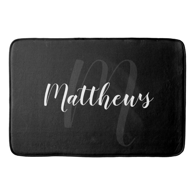 Modern Script Personalized Monogram & Family Name  Bath Mat (Front)
