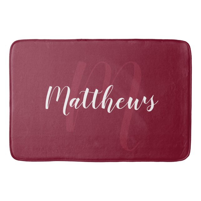 Modern Script Personalized Monogram & Family Name  Bath Mat (Front)