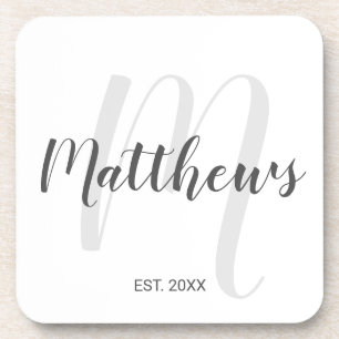 Modern Script Personalized Monogram & Family Name Coaster