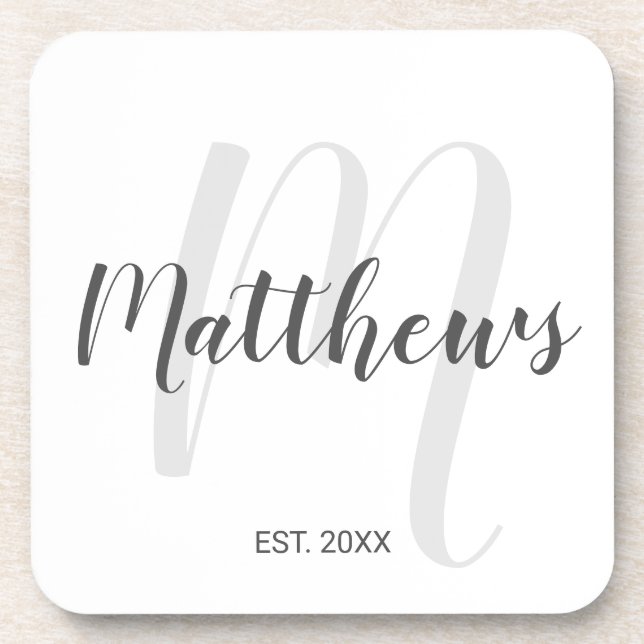 Modern Script Personalized Monogram & Family Name Coaster (Front)