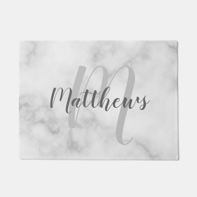 Modern Script Personalized Monogram & Family Name  Doormat (Front)