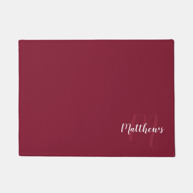Modern Script Personalized Monogram & Family Name  Doormat (Front)