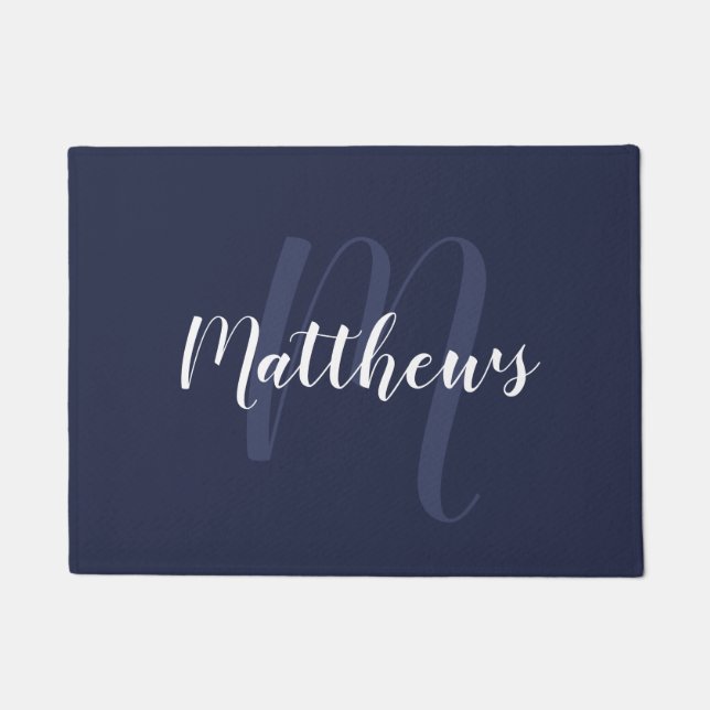 Modern Script Personalized Monogram & Family Name  Doormat (Front)