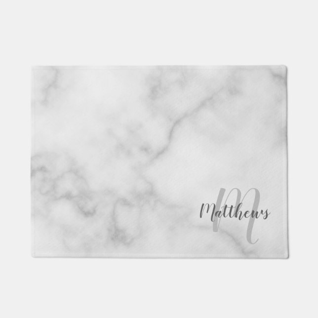 Modern Script Personalized Monogram & Family Name  Doormat (Front)