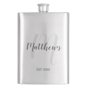 Modern Script Personalized Monogram & Family Name Hip Flask
