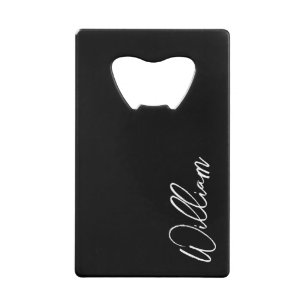 Modern Script Personalized Name Credit Card Bottle Opener