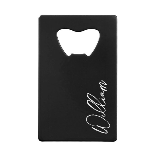 Modern Script Personalized Name Credit Card Bottle Opener (Front)