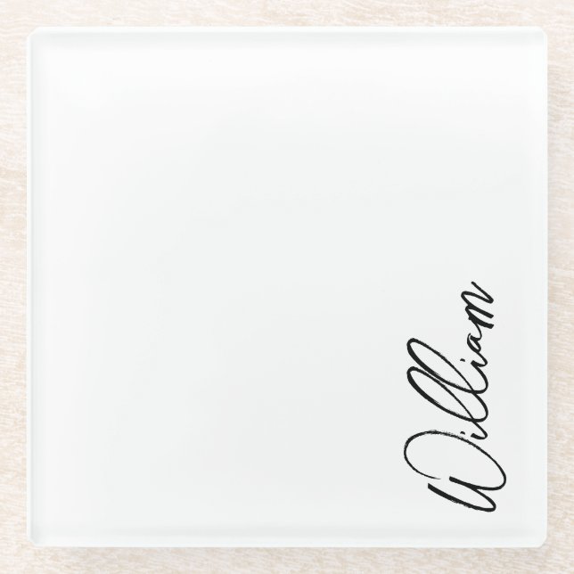 Modern Script Personalized Name Glass Coaster (Front)