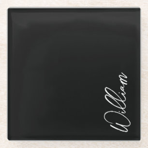 Modern Script Personalized Name Glass Coaster