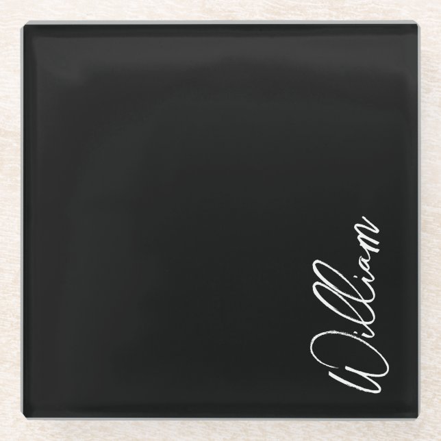 Modern Script Personalized Name Glass Coaster (Front)