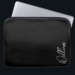 Modern Script Personalized Name Laptop Sleeve<br><div class="desc">Modern Minimalist Personalized Name Gifts
This design features personalized name in white modern handwriting script font on black background.
Perfect as holiday gifts for him, father's day gifts and gifts for any special occasions.</div>