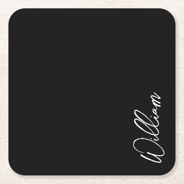 Modern Script Personalized Name Square Paper Coast Square Paper Coaster (Front)