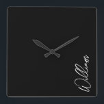 Modern Script Personalized Name Square Wall Clock<br><div class="desc">Modern Minimalist Personalized Name Gifts 
This design features personalized name in white modern handwriting script font on black background.</div>