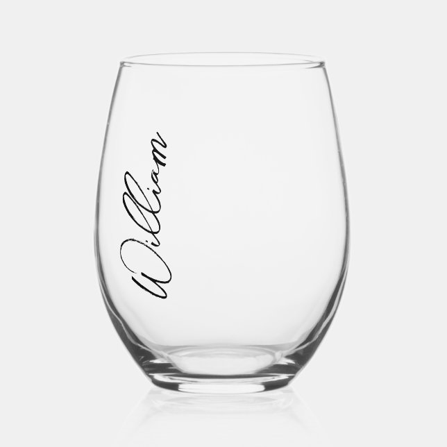 Modern Script Personalized Name Stemless Wine Glass (Front)