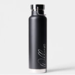 Modern Script Personalized Name Water Bottle<br><div class="desc">Modern Minimalist Personalized Name Gifts 
This design features personalized name in white modern handwriting script font on black background.

Perfect as holiday gifts for him,  father's day gifts and gifts for any special occasions.</div>