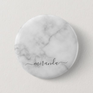 Modern Script Personalized Name White Marble 2 Inch Round Button