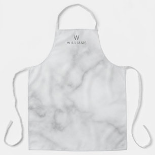 Modern Script Personalized Name White Marble Apron