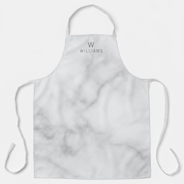Modern Script Personalized Name White Marble Apron (Front)