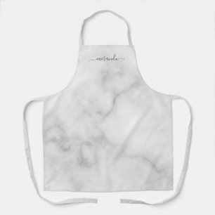 Modern Script Personalized Name White Marble Apron