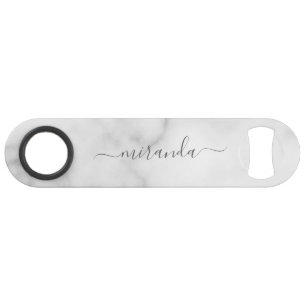 Modern Script Personalized Name White Marble Bar Key