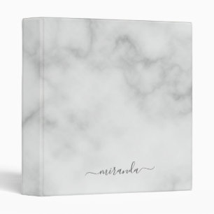 Modern Script Personalized Name White Marble Binder